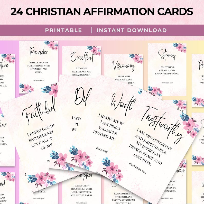 Printable Christian Affirmation Cards for Women Proverbs 31 Bible Verse ...