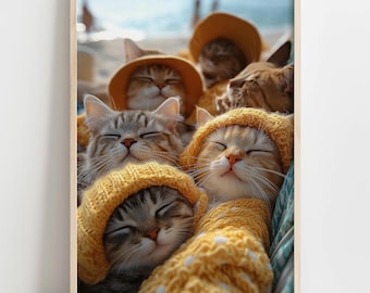 Beach Cat Wall Art Download Coastal Design Home Decor Kitty Gift Lover Present Seaside Art Funny Picture Beach Life Family Room