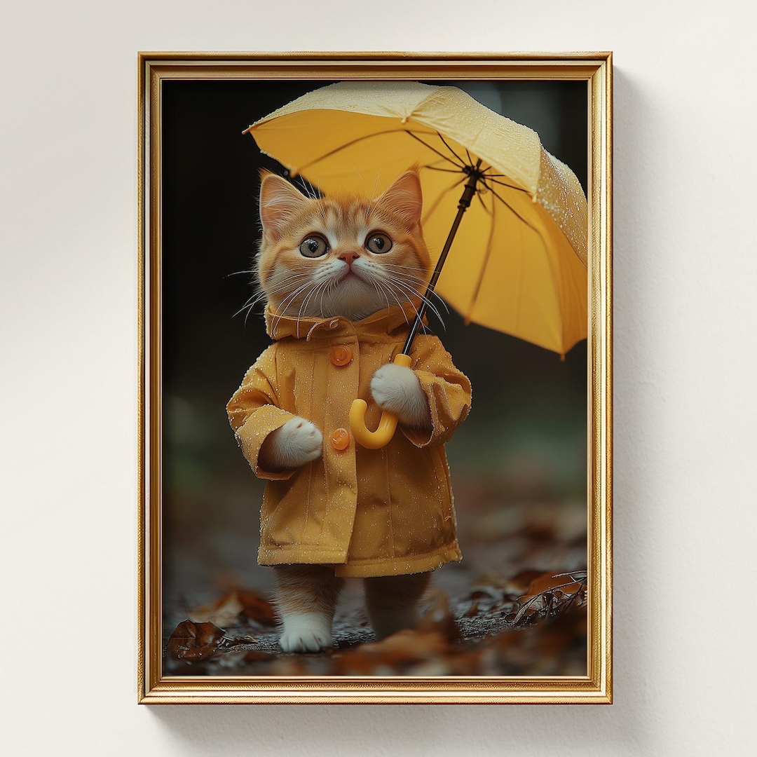 雨の中の猫 保育園の壁アート ホームデコレーション デジタル