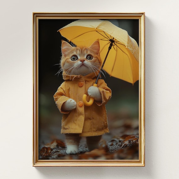雨の中の猫 保育園の壁アート ホームデコレーション デジタル
