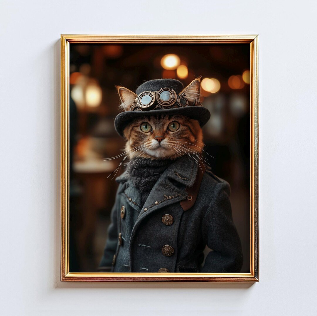 Steampunk Cat Portrait Digital Download Feline Art Wall Decor Vintage ...