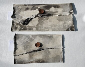 Upcycled Denim Pouch/Bag/Clutch/Purse/Wallet All One-of-a-Kind Distressed Jean Snap Wallet Gift/ Black Acid Wash