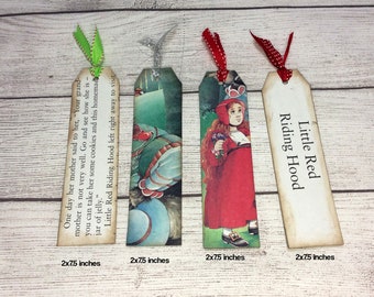 Little Red Riding Hood bookmarks made from the recycled book Set of 4, Upcycled bookmark, Repurposed One-of-a-Kind book markers SKU: BM1