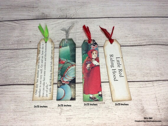 Little Red Riding Hood bookmarks made from the recycled book Set of 4, Upcycled bookmark, Repurposed One-of-a-Kind book markers SKU: BM1 Il_570xn