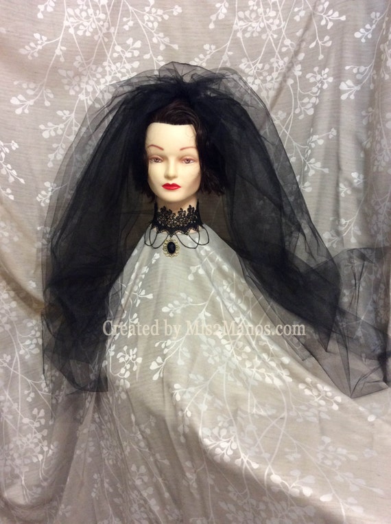 30 inch Length Bridal Veil, Black Wedding Veil, Two Tier Bridal Wedding, 108 inch wide Veil only Il_570xn
