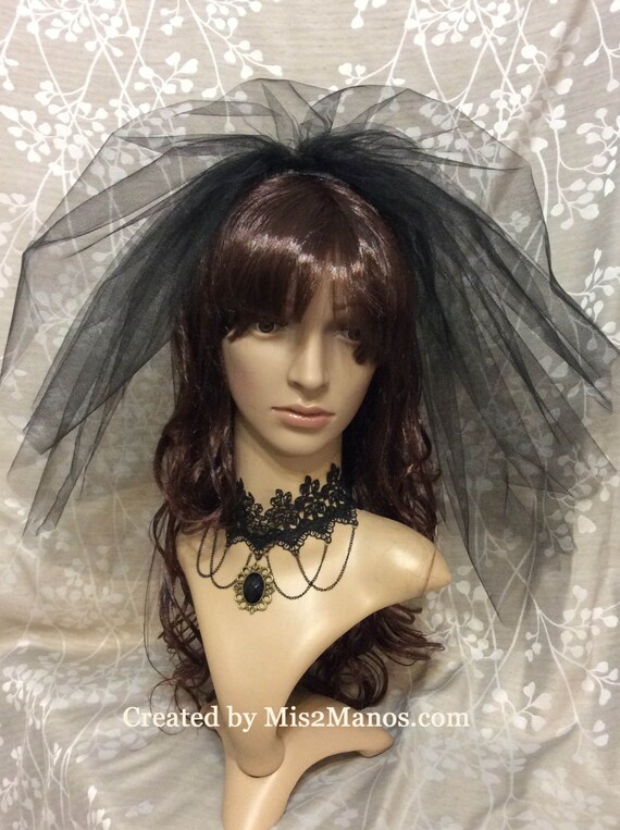 Gothic Bride Veil Only, Three Tiered Black Veil, Girls night out veil, Party Veil Il_570xn