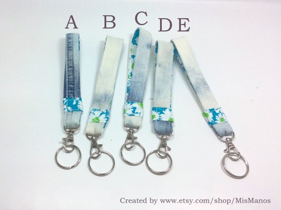 Upcycled Key Fob. Key Chain. Camera strap. Upcycled Denim Keychain Wristlet Gift Wearable Art Il_570xn