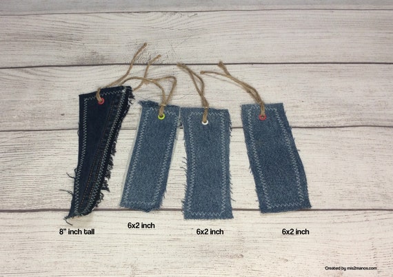 Upcycled Denim Bookmarks Set of 4, Recycled Jean Scraps, Repurposed One-of-a-Kind book markers SKU: Set1 Il_570xn