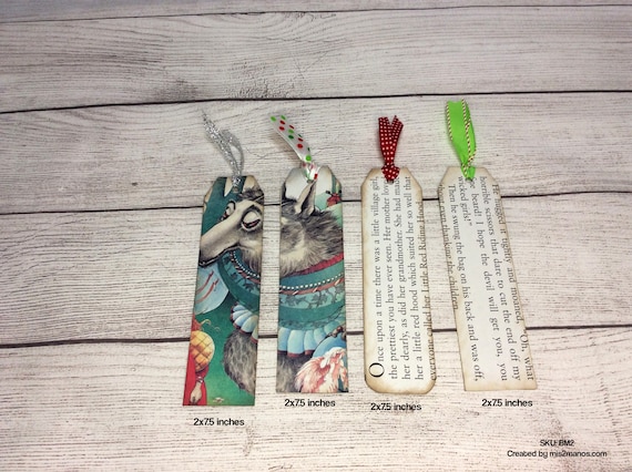 Little Red Riding Hood bookmarks made from the recycled book Set of 4, Upcycled bookmark, Repurposed One-of-a-Kind book markers SKU: BM2 Il_570xn