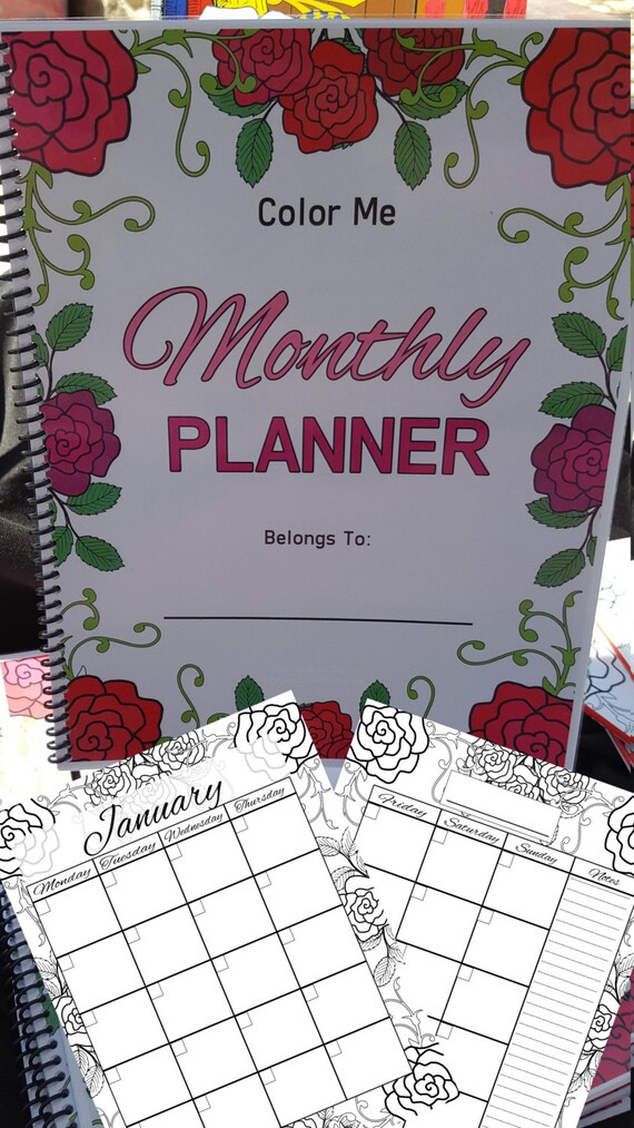 Monthly Planner Coloring Book 12 Months of planning and Spiral Coloring Book Il_570xn