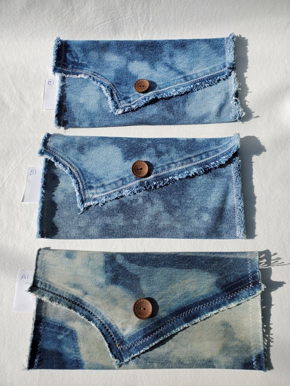 Upcycled Denim Pouch/Bag/Clutch/Purse/Wallet All One-of-a-Kind Distressed Jean Snap Wallet Gift / Acid Wash Il_570xn