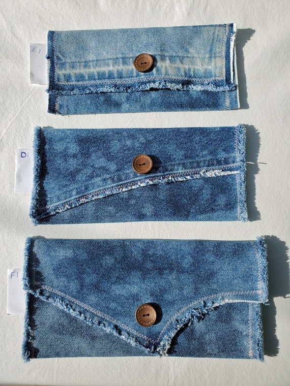 Upcycled Denim Pouch/Bag/Clutch/Purse/Wallet All One-of-a-Kind Distressed Jean Snap Wallet Gift/ Acid Wash Il_570xn