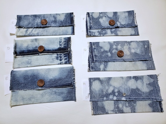 Upcycled Denim Pouch/Bag/Clutch/Purse/Wallet All One-of-a-Kind Distressed Jean Snap Wallet Gift Il_570xn