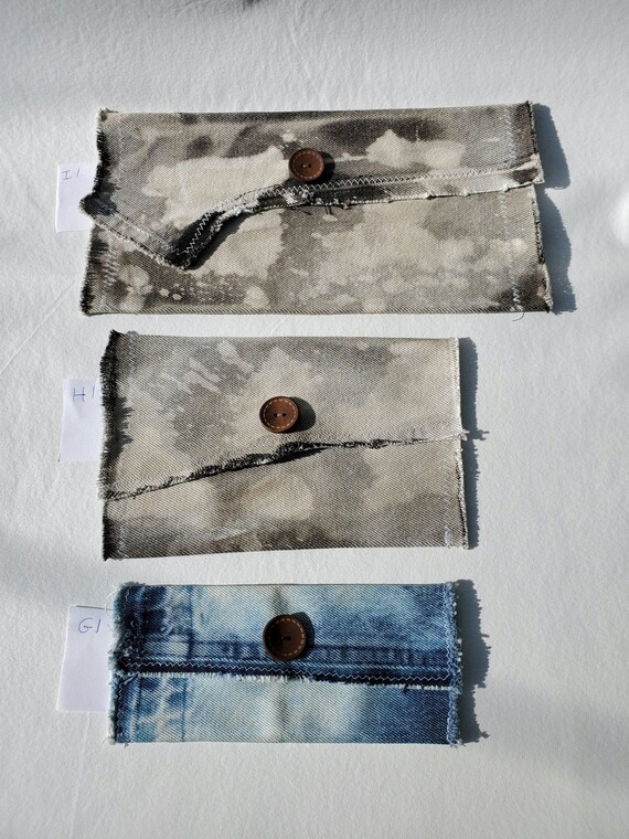 Upcycled Denim Pouch/Bag/Clutch/Purse/Wallet All One-of-a-Kind Distressed Jean Snap Wallet Gift/ Black Acid Wash Il_570xn