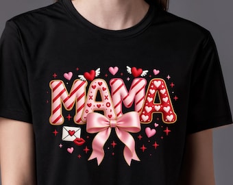 Mama Valentine PNG, Coquette Mama Sublimation, Valentines Day Mama Shirt Design, Pink Bow Heart PNG, Retro Mama Valentine Digital Download