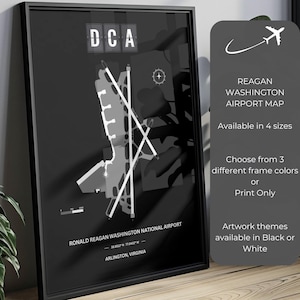 Minimalist Reagan Washington Airport Diagram Poster, Framed Poster, Aviation Gift, DCA Map