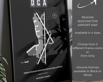 Affiche minimaliste du diagramme de l'aéroport Reagan Washington, affiche encadrée, cadeau d'aviation, carte DCA