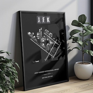 Minimalist JFK Airport Diagram Poster, Framed Poster, Aviation Gift, JFK Map