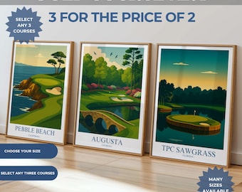 Famous Golf Prints Any 3 for 2, Augusta, Sawgrass, Pebble Beach, St Andrews,  Pinehurst, Kiawah, TPC Scottsdale, Winged Foot, Cypress Point