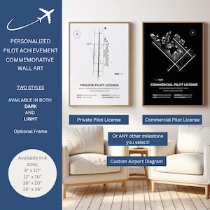Personalized pilot graduation gift, Commemorative Pilot Achievement Framed Print, Pilot Gift, ANY AIRPORT, Private Pilot License