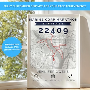 Personalized Race Map Wall Art, Custom Marathon, Half Marathon, Triathlon Poster, Finisher Gift with Course Route, Name, Time & Date