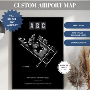Custom Airport Map Print, ANY AIRPORT, Personalized Aviation Decor, Framed or Unframed Pilot Gift, Detailed Custom Airport Diagram