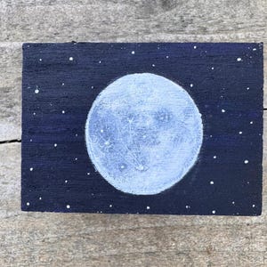 Hand Painted Wooden Box | Lunar Jewellery Box | Solar System Stace Decor | Cute Moon Gift for Her