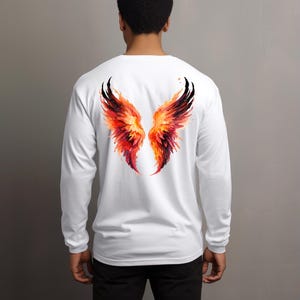 Feurige schwarze Engel Flügel Langarm T-Shirt, spirituelles Aquarell Design Shirt, Unisex T-Shirt, himmlisches Grafik T-Shirt, Geschenk für Engel Liebhaber