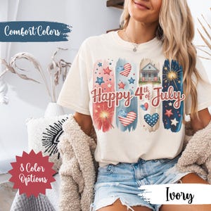 Happy 4th of July T-Shirt | USA Brushstroke Graphic Tee | Comfort Colors Patriotic Shirt | Vintage America Tee | Independence Day Outfit