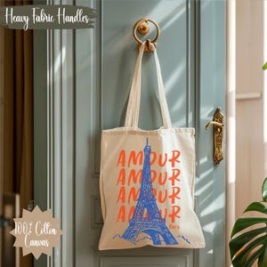 Eiffel Tower Amour Tote Bag – Paris-Inspired Canvas Tote, French Aesthetic Cotton Bag, Romantic Gift for Her, Everyday Tote
