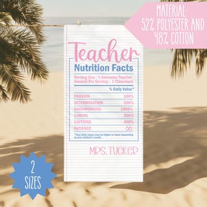 Custom Teacher Beach Towel – Nutrition Label Design – End of Year Teacher Appreciation Gift
