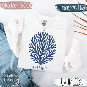 Coastal Nautical Malibu California Sweatshirt | Vintage Gildan 18000 Crewneck | Beach Town Pullover | Ocean-Inspired Unisex Sweater