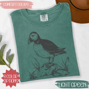 Puffin Bird Shirt | Comfort Colors T-Shirt with Pencil Drawing | Hand-Drawn Puffin Graphic Tee | Coastal | Birdwatcher Gift Idea