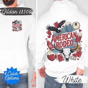 American Rodeo Hoodie – Western Cowboy Gildan 18500 Sweatshirt – Country Rodeo Graphic Pullover – Unisex S-3XL