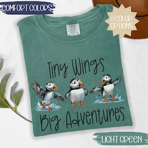 Tiny Wings, Big Adventures Puffin T-Shirt – Cute Puffin Shirt, Comfort Colors Tee, Nature Lover Gift, Coastal Wildlife Shirt, Seabird Tee