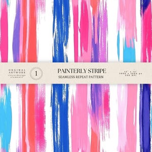 Painterly Stripe Digital Paper | Colorful Brushstroke Background | Seamless 12x12 JPG | 300 DPI | Commercial Use