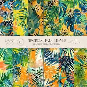 Tropical Palm Leaf Pattern | Bold Summer Jungle Seamless Print | 12x12 Digital Paper | Commercial Use | 300 DPI Background