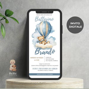 Invito Digitale SWEET BABY BEAR, invito battesimo, Invito compleanno, bambino, azzurro, compleanno, comunione, cresima.