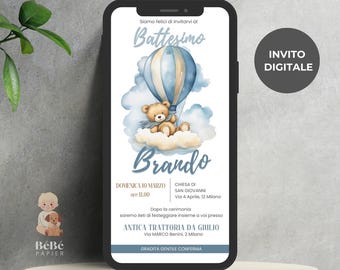 Digital Invitation SWEET BABY BEAR, baptism invitation, birthday invitation, child, blue, birthday, communion, confirmation.