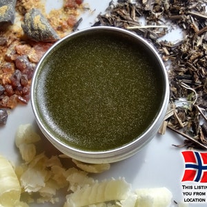Pure Plantain Leaf Salve 0.5 or 1.0fl oz. Groblad wildcrafted, herbal ingredients, handmade Plantago major Ships from Norway image 1