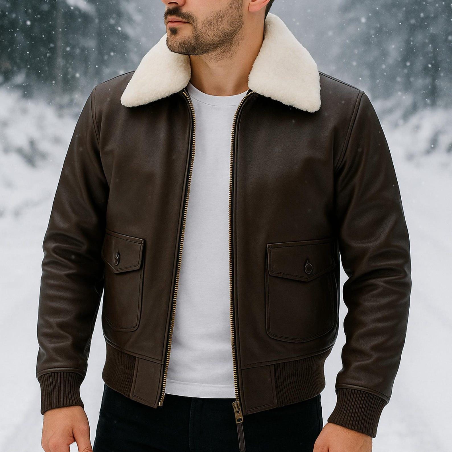 Real Leather Bomber Jacket With Faux Fur Collar: Classic Aviator