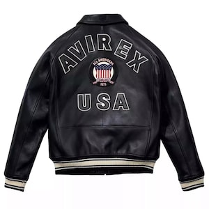 Men&#39;s Avirex Leather Jacket Real Bomber American Flight Jacket Avirex Bomber Jacket