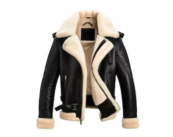 B3 Bomber Flying Aviator Black Men's Jacket Shearling Sheepskin Leather