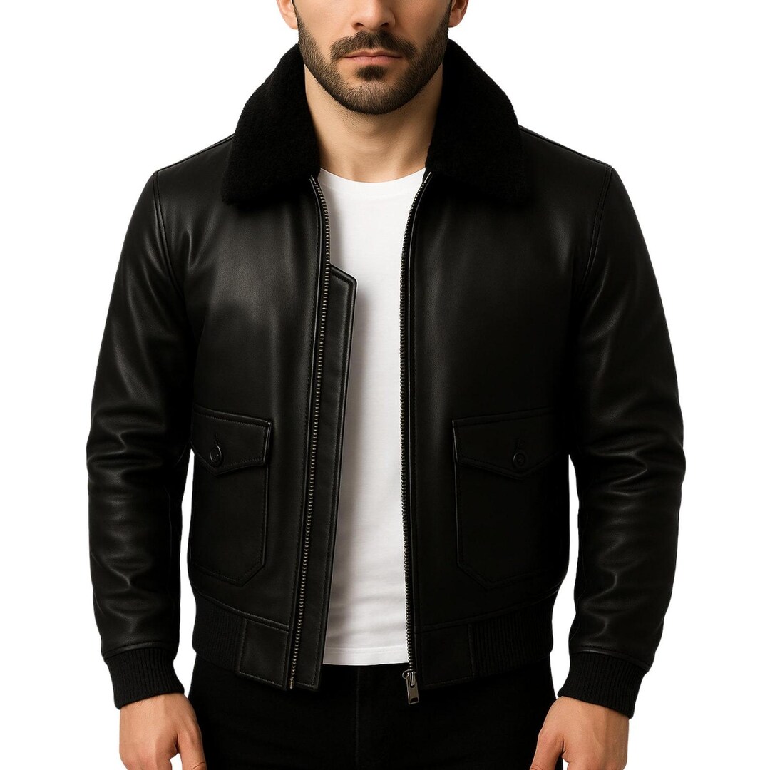 Real Leather Bomber Jacket With Faux Fur Collar: Classic Aviator