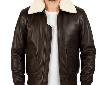 Real Leather Bomber Jacket with Faux Fur Collar: Classic Aviator Style