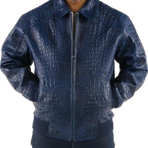 Blue Crocodile Leather Jacket - Etsy