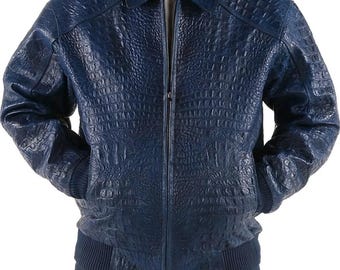 Crocodile Embossed Leather Jacket: Handmade Brown Alligator
