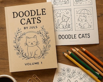 Doodle Cats Coloring Book PDF – Printable Cat Art for Adults & Teens – Cute Hand-Drawn Kawaii Cat Pages to Color – By Juls