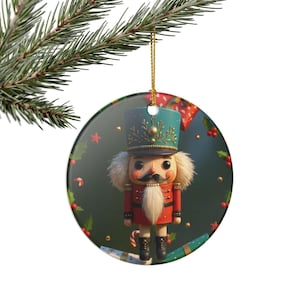 Nutcracker Soldier Ceramic Ornament | Round Christmas Tree Decoration