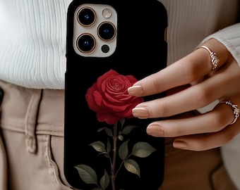Red Rose Floral Phone Case with Black Background for iPhone, Samsung, Pixel